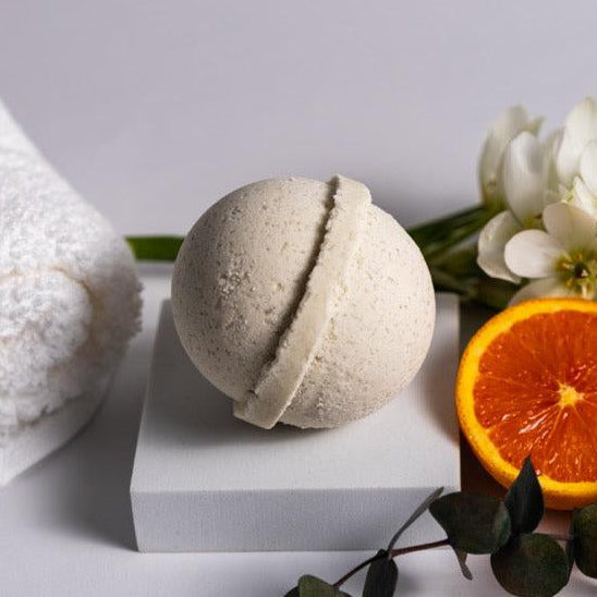 Handcrafted aromatherapy bath bomb from Megan's Pantry, made with pure essential oils