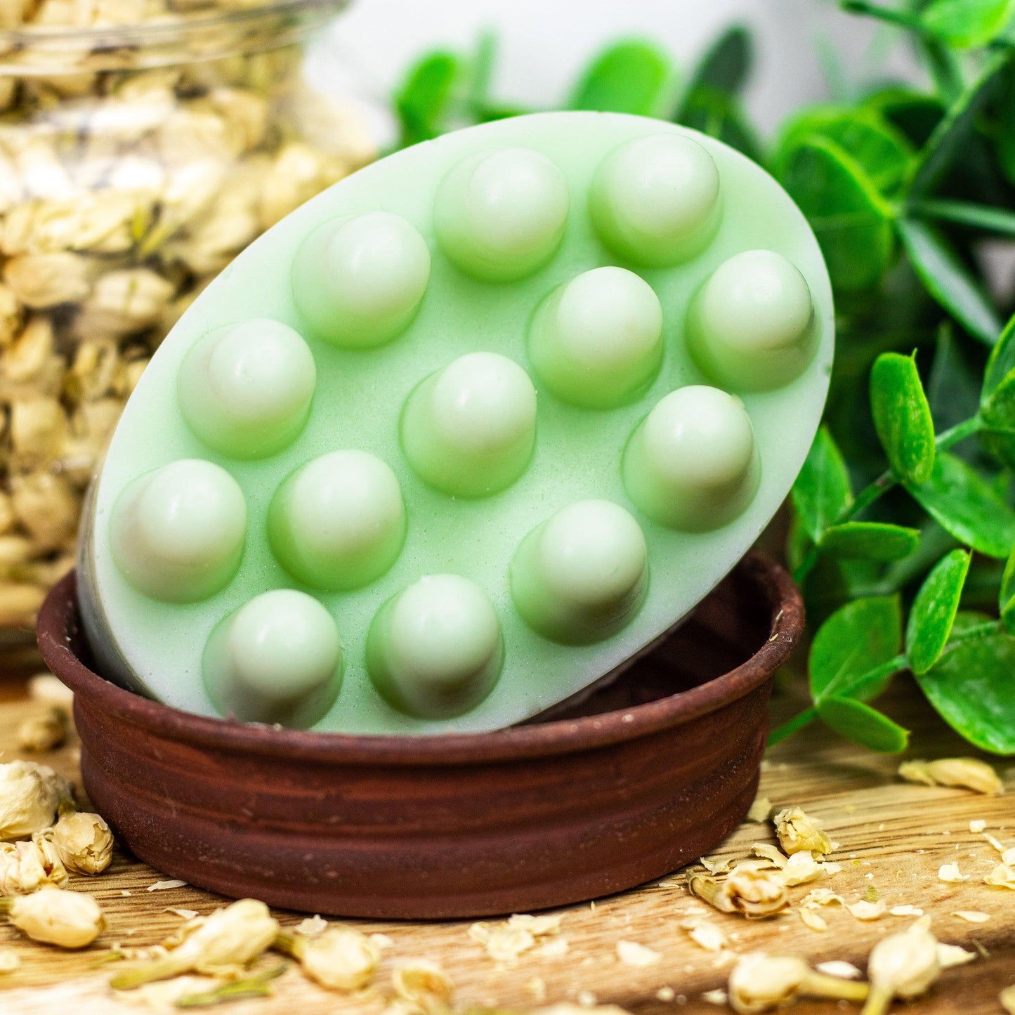 Handcrafted triple butter massage soap bar with massaging tips from Megan's Pantry, made with essential oils