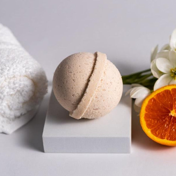 Handcrafted aromatherapy bath bomb from Megan's Pantry, made with pure essential oils