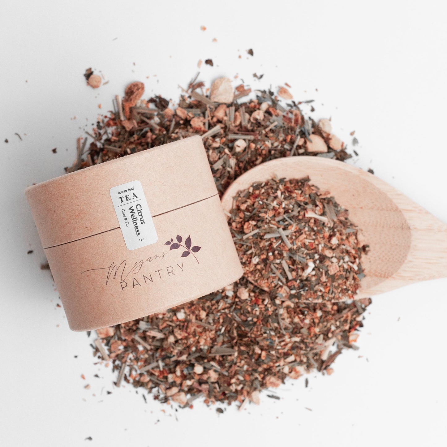 Megan’s Pantry Citrus Wellness Herbal Tea – a caffeine-free blend of lemon, ginger, and peppermint for a soothing and refreshing wellness tea