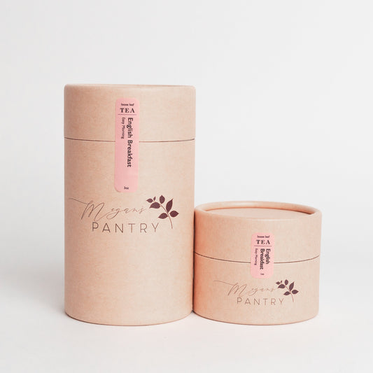 Megan’s Pantry English Breakfast Black Tea – a bold, smooth blend of Ceylon and Assam tea leaves for a rich, classic morning cup