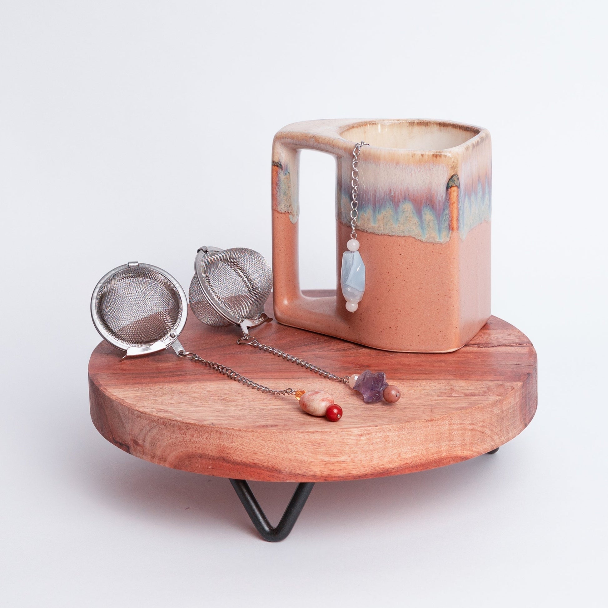 Perfect Spa Day Gift Set from Megan’s Pantry featuring four essential oil wooden tealight candles, matches, Serenity and Eucalyptus bath soaks, Peace triple butter body bar, natural body brush, Relax herbal tea, and a gemmed stainless steel tea infuser. A luxury wellness gift box for relaxation and self-care.