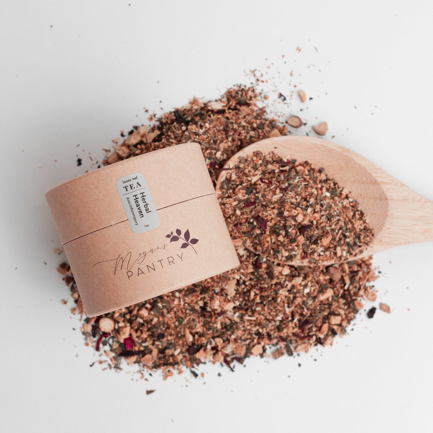 Megan’s Pantry Herbal Heaven Tea – a caffeine-free wellness blend of lemon balm, nettle, rooibos, and ginger for soothing herbal relaxation
