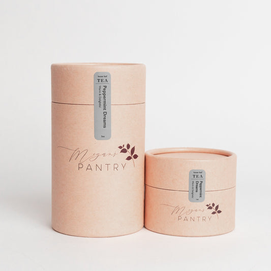 Megan’s Pantry Peppermint Dreams Herbal Tea – a cozy blend of peppermint, rooibos, chamomile, and vanilla for a soothing winter treat