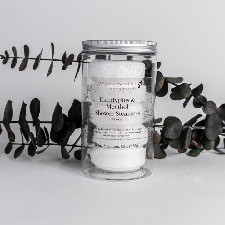 Handcrafted menthol and eucalyptus aromatherapy shower steamers from Megan's Pantry