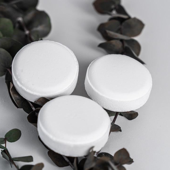 Handcrafted menthol and eucalyptus aromatherapy shower steamers from Megan's Pantry