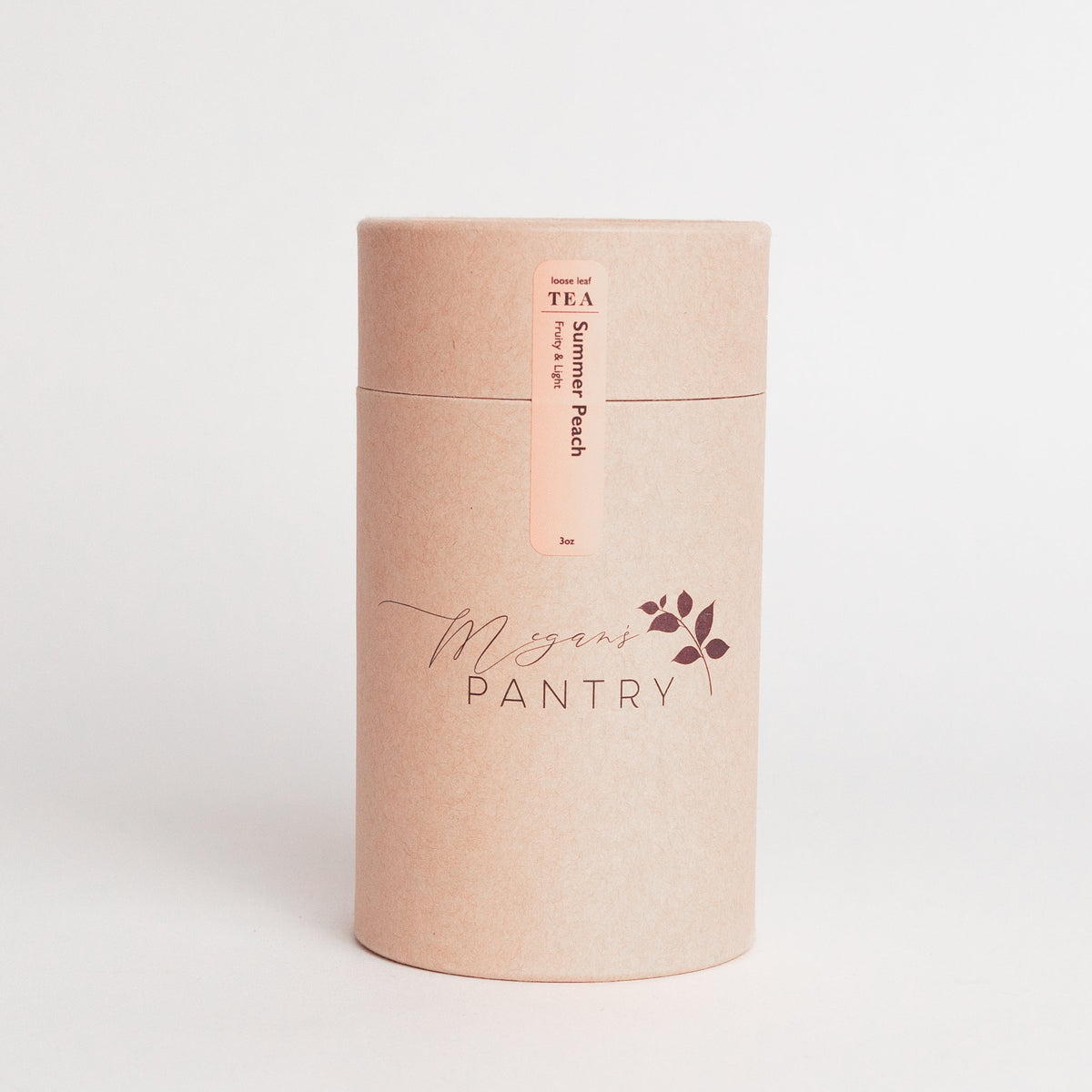Megan’s Pantry Summer Peach Black Tea – a fruity blend of black tea, peach, and passionfruit, perfect for refreshing iced or hot tea moments