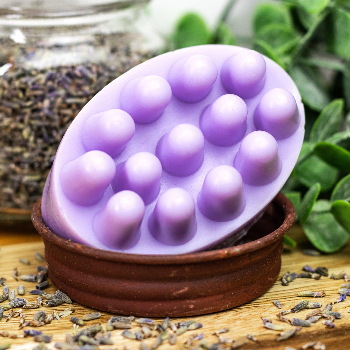 Handcrafted triple butter massage soap bar with massaging tips from Megan's Pantry, made with essential oils