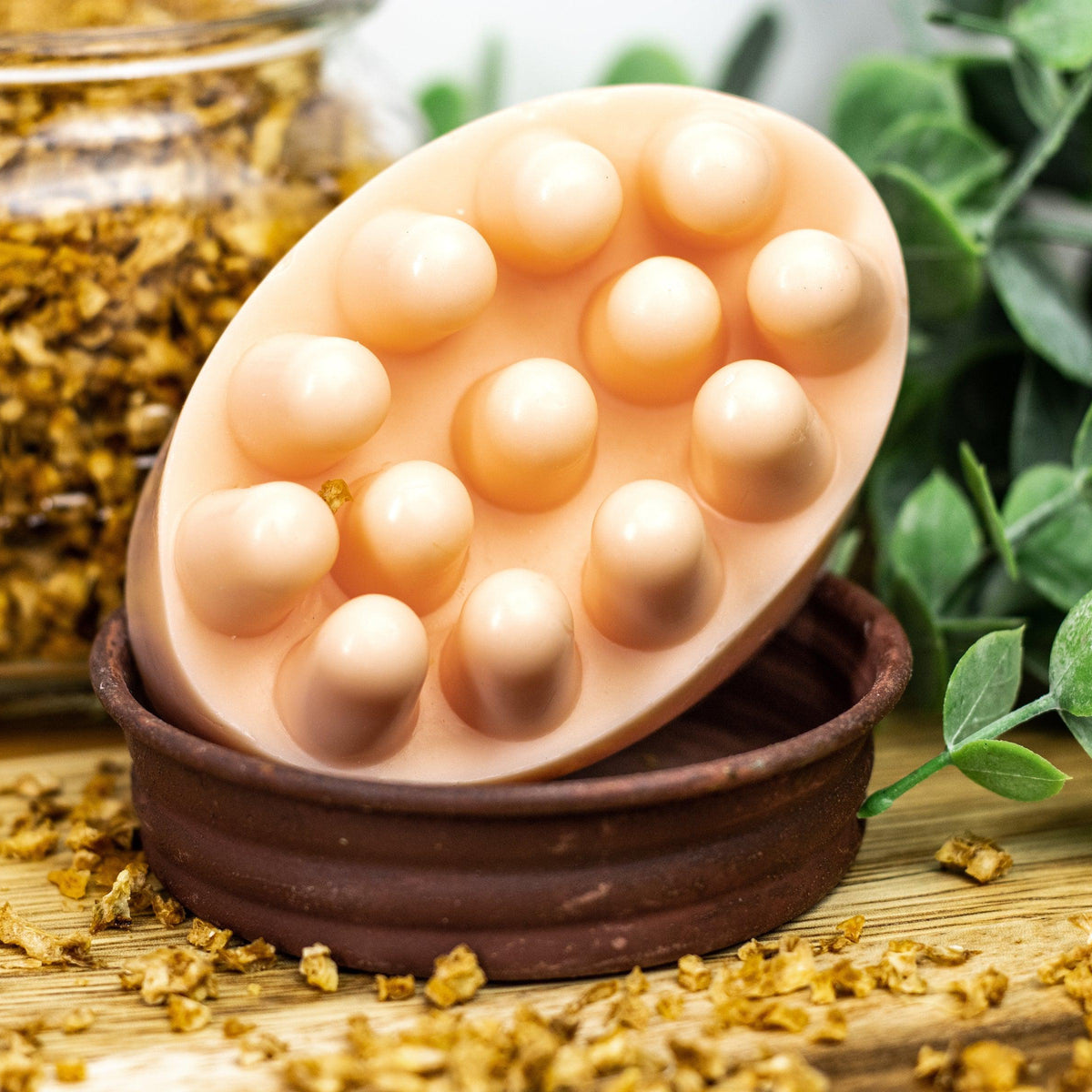 Handcrafted triple butter massage soap bar with massaging tips from Megan's Pantry, made with essential oils