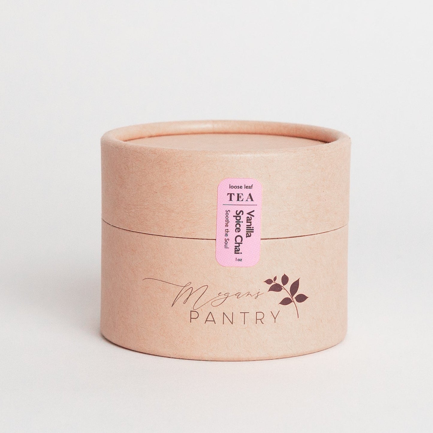 Megan’s Pantry Vanilla Spice Chai tea – a comforting blend of black tea, creamy vanilla, and warm spices for a smooth, aromatic chai latte.