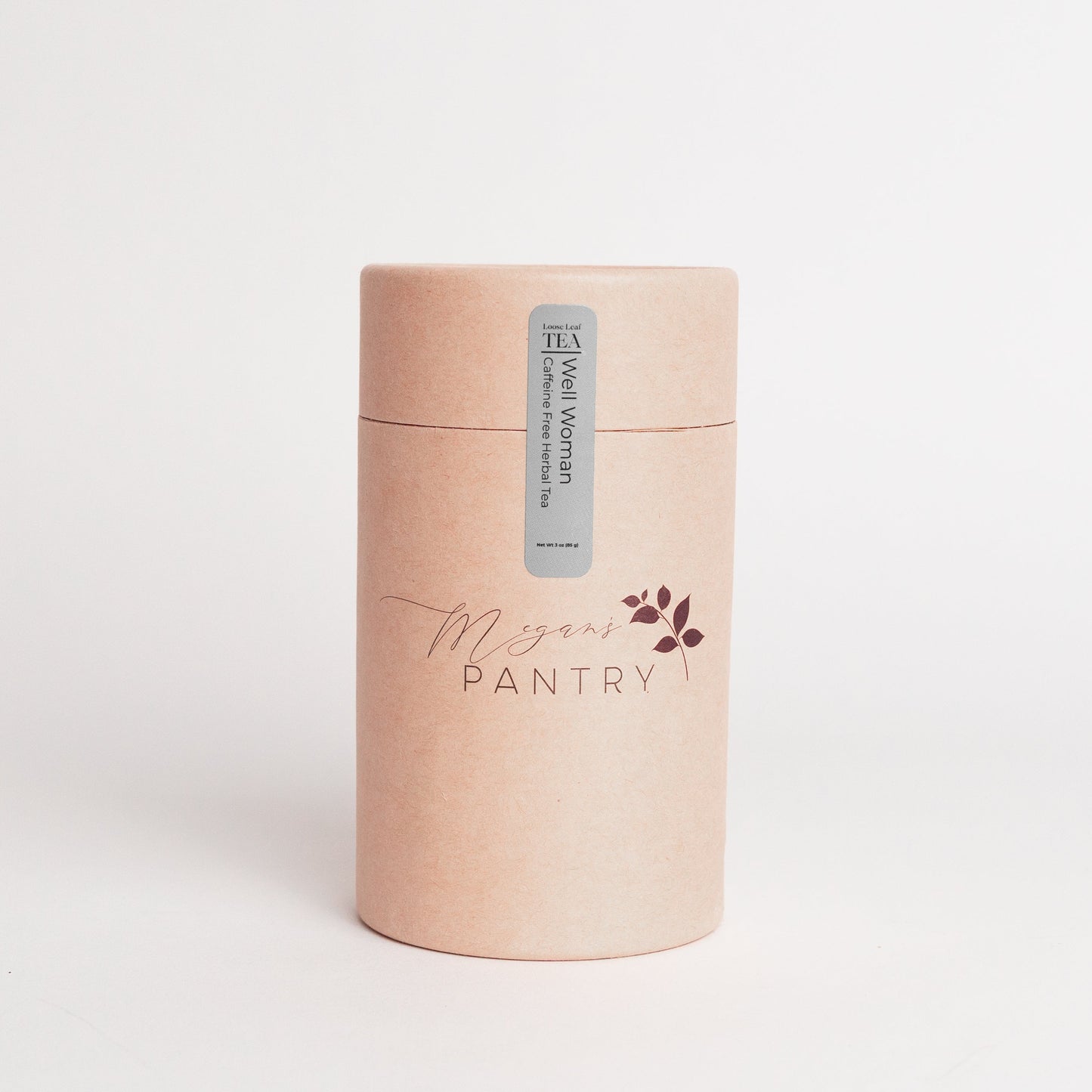 Megan’s Pantry Well Woman Herbal Tea – a caffeine-free blend of raspberry leaf, chaste berry, rose hips, and passionflower for women’s wellness and balance.