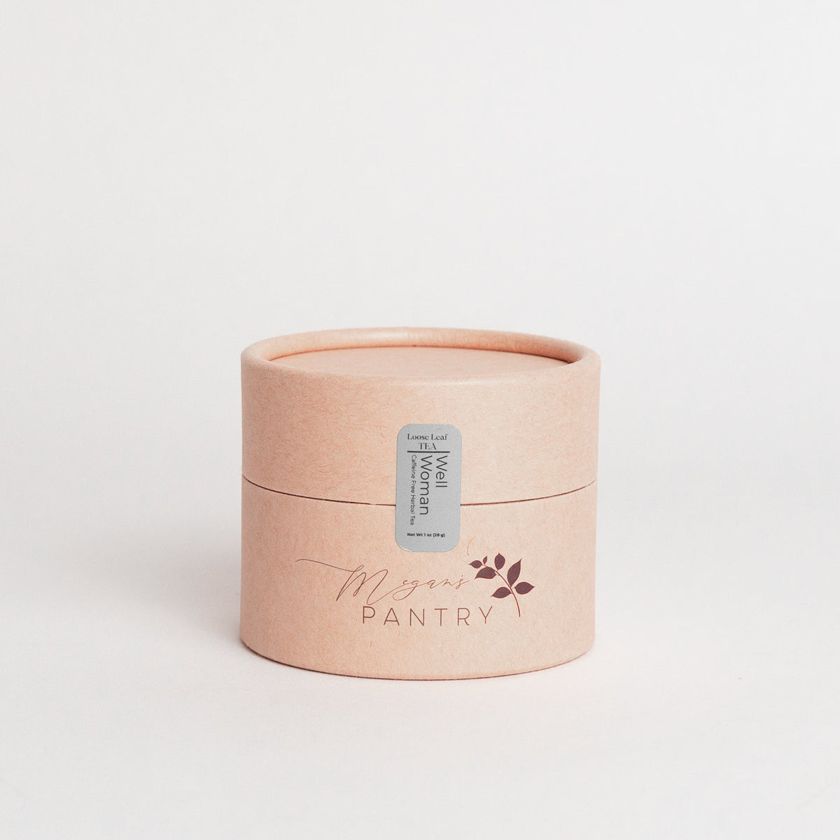 Megan’s Pantry Well Woman Herbal Tea – a caffeine-free blend of raspberry leaf, chaste berry, rose hips, and passionflower for women’s wellness and balance.