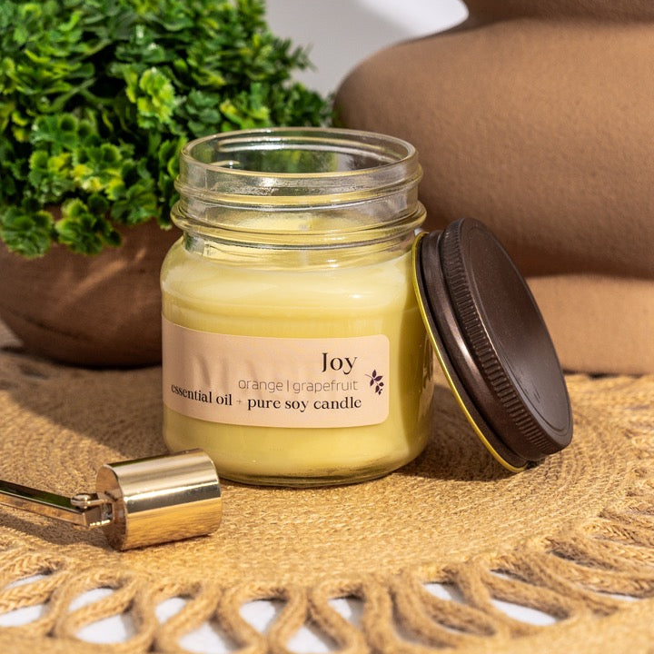 Joy is a blend of orange and grapefruit essential oils, bringing a bright, lively essence to your day.