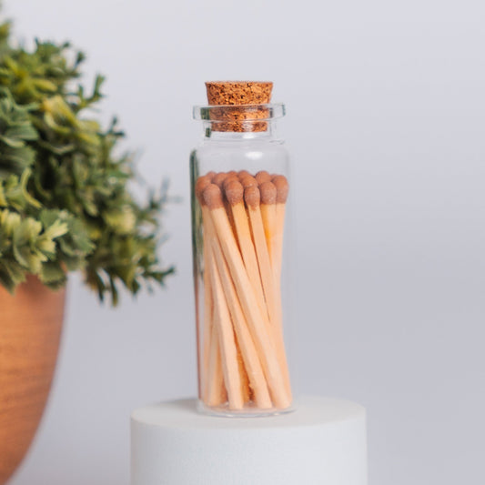 These lovely match sets are the perfect addition to your favorite candle or candle gift.
Each glass vial contains 20 single-use colored wooden safety matches and a round piece of striker paper on the bottom. 100% free of Sulphur and toxic heavy metals.